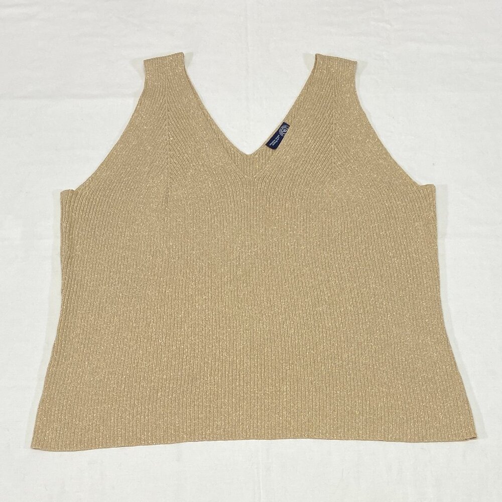 Venezia Jeans Co Gold Metallic Rib Knit Tank Sleeveless V-Neck Shimmer Top Lurex - Picture 7 of 12